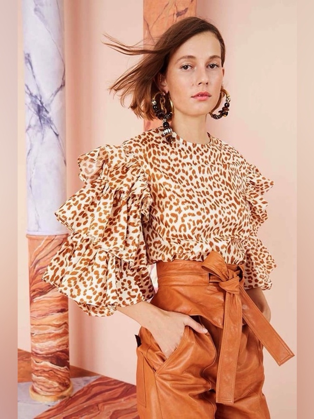 ULLA JOHNSON TULIA BLOUSE - CHEETAH Size 10